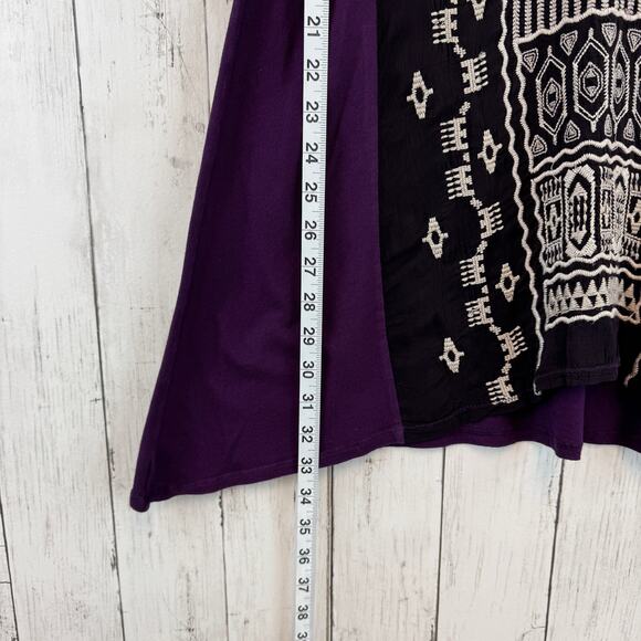 Johnny Was Dark Purple Embroidered 3/4 Sleeve Tunic Boho Cupra Cotton Size Small - Picture 12 of 16